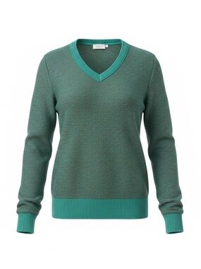 J.Crew Wallace Green V-Neck Sweater | Women’s Small | Textured Knit Cotton Blend